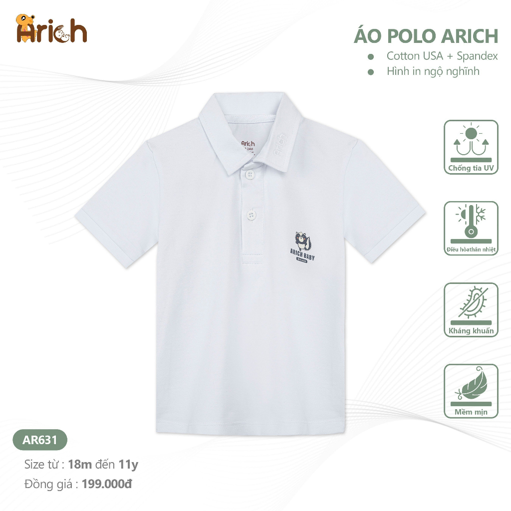 Áo Polo cotton Arich in hình dễ thương cho 18 tháng đến 11 tuổi