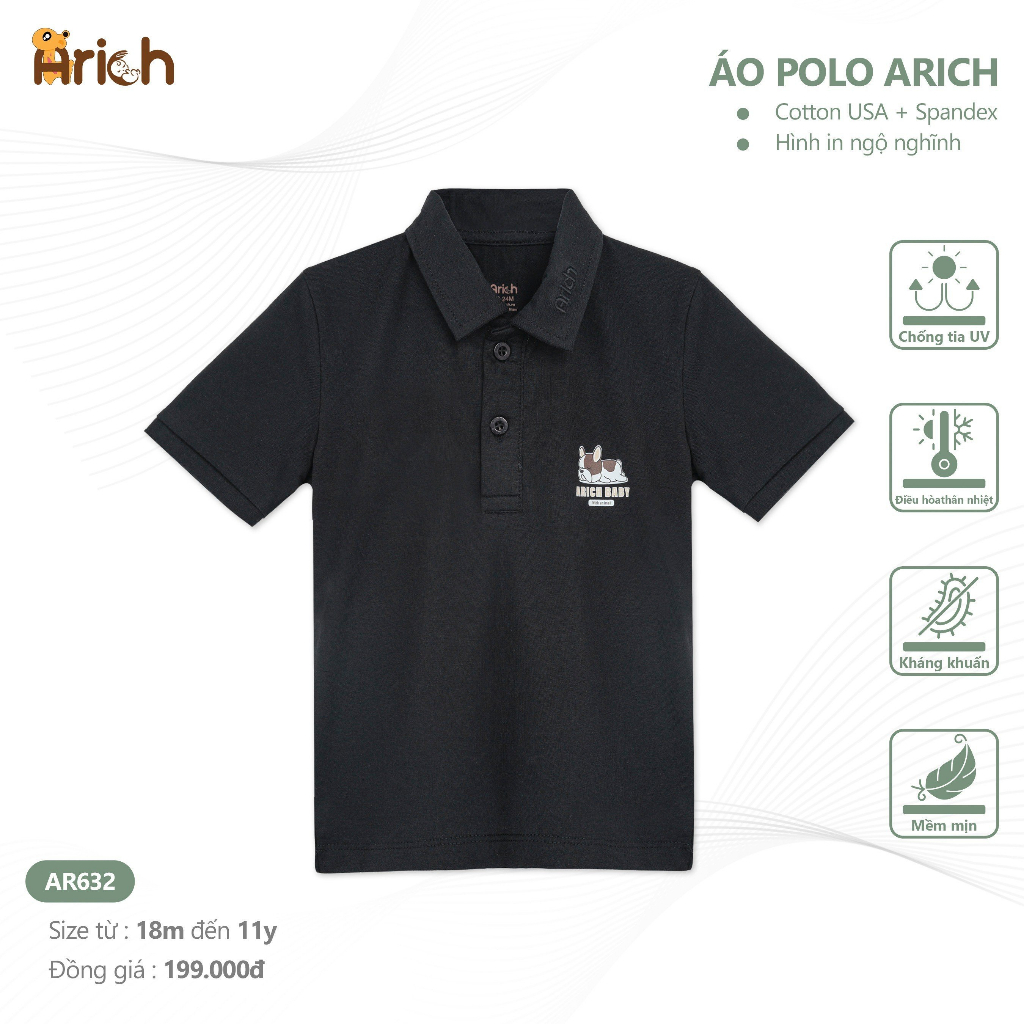 Áo Polo cotton Arich in hình dễ thương cho 18 tháng đến 11 tuổi