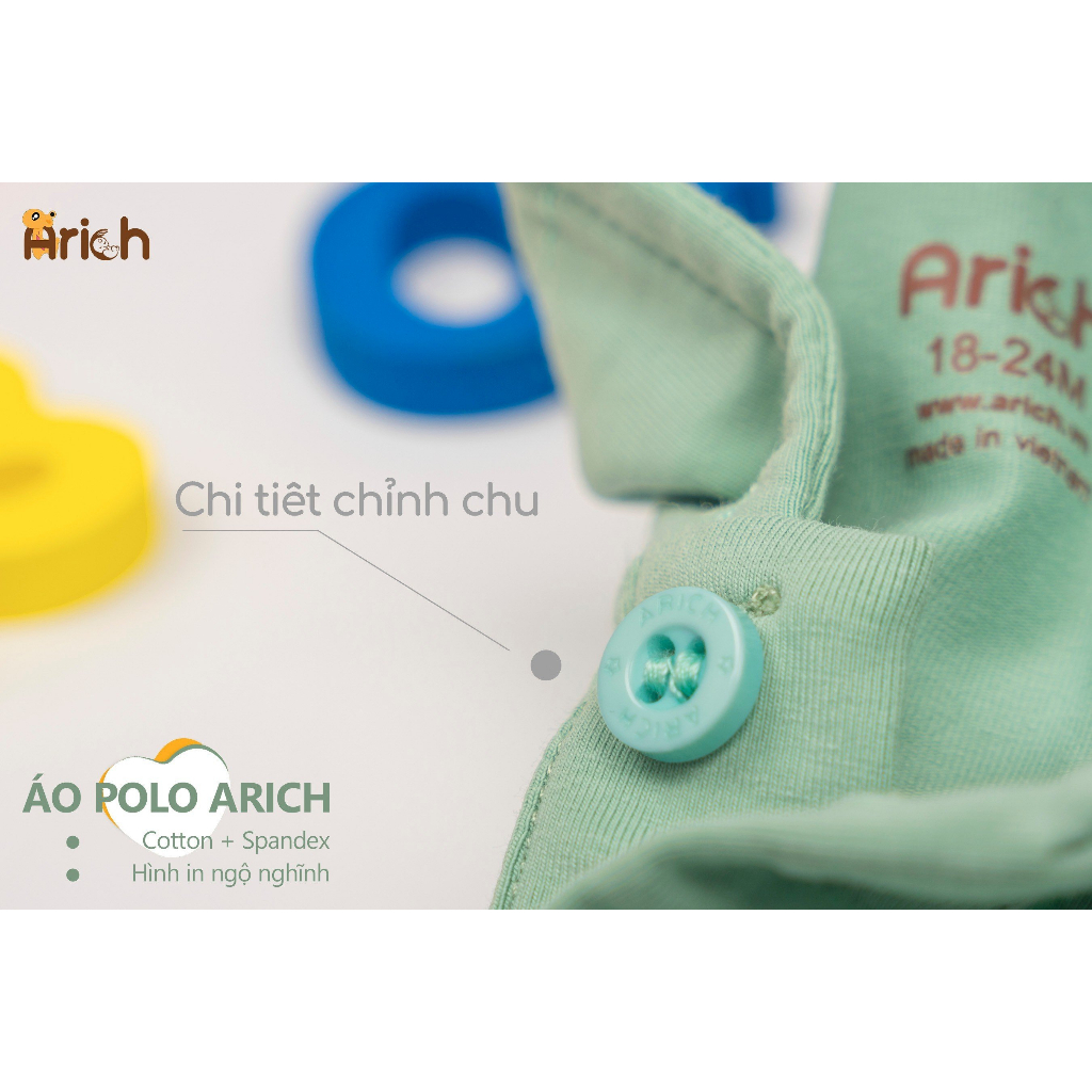 Áo Polo cotton Arich in hình dễ thương cho 18 tháng đến 11 tuổi