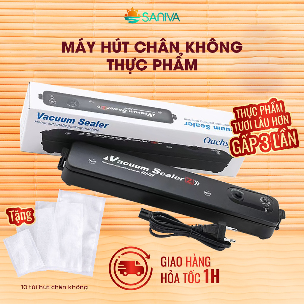 Máy Hút Chân Không Thực Phẩm Vacuum Sealer Vừa Hút Vừa Hàn Phù Hợp Với Mọi Gia Đình Dễ Dàng Sử Dụng Tặng Kèm 10 Túi Hút