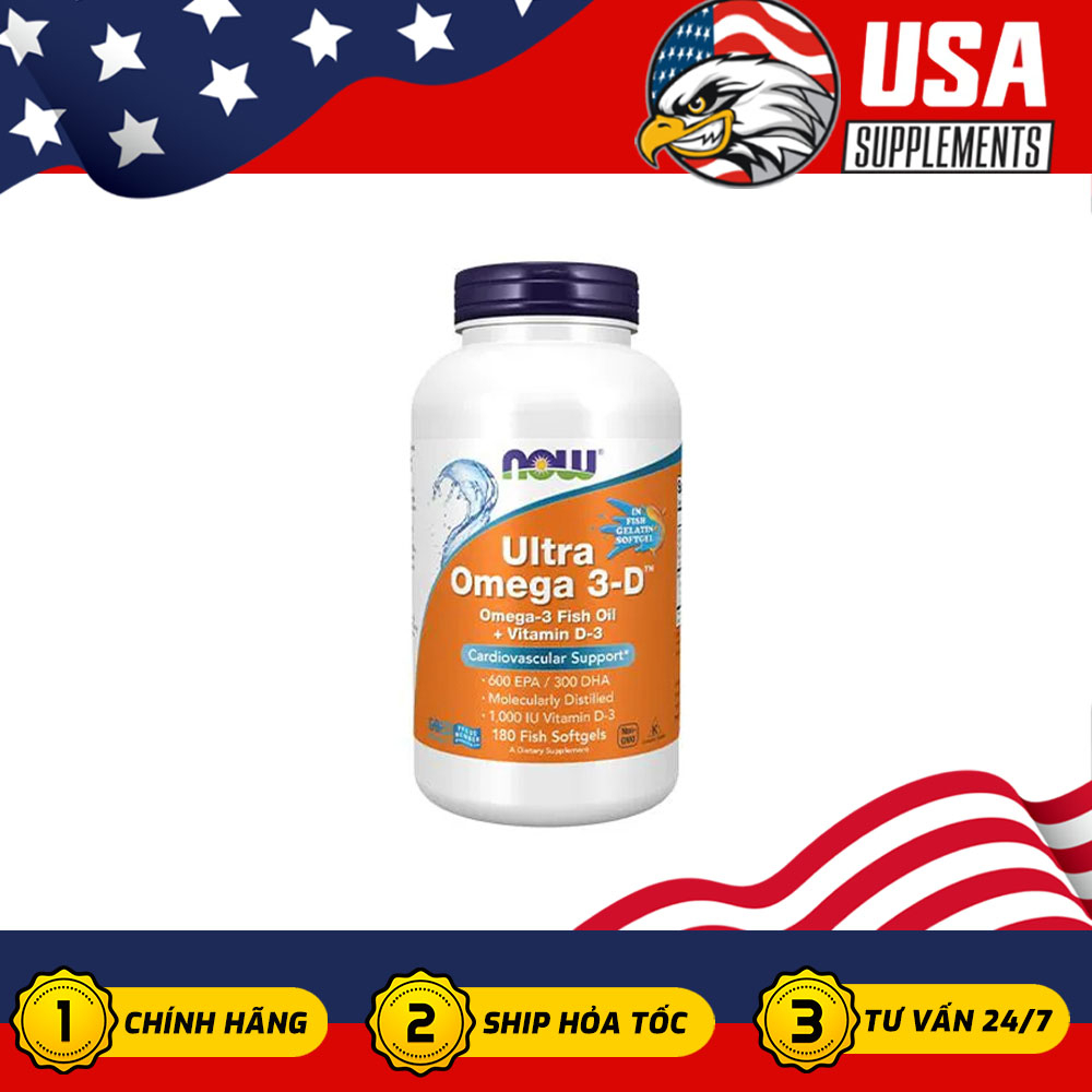 Viên uống Now Ultra Omega 3- Vitamin D3, 600 EPA / 300 DHA Fish Oil + Vitamin D-3 nhập khẩu Mỹ