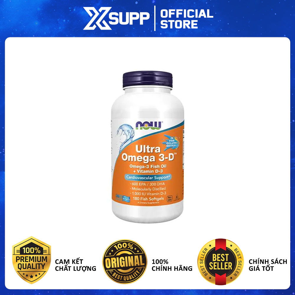 Viên uống Now Ultra Omega 3- Vitamin D3, 600 EPA / 300 DHA Fish Oil + Vitamin D-3 nhập khẩu Mỹ