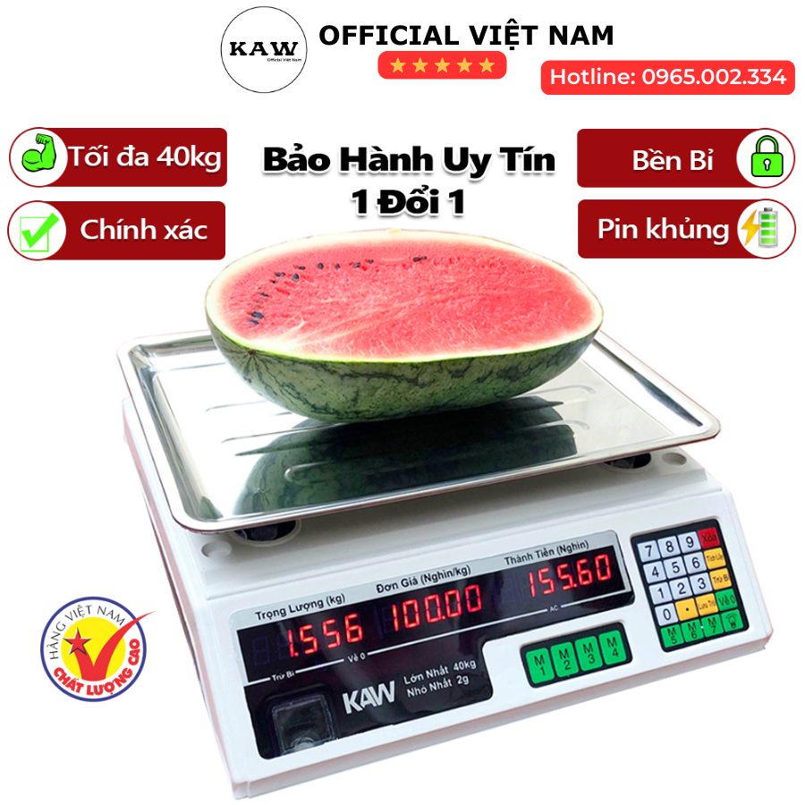 Cân Điện Tử Tính Tiền Kaw 40Kg, Dùng Cho Siêu Thị, Gia Đình, Nhà Bếp Tiện Lợi, Chính Xác, Led Đỏ