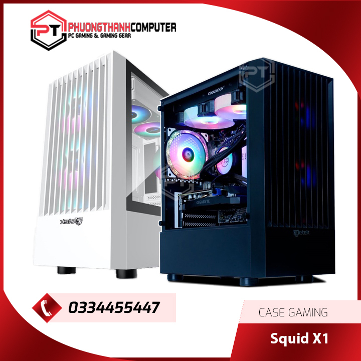 Thùng máy tính case Jetek game Squid X1 màu đen, trắng