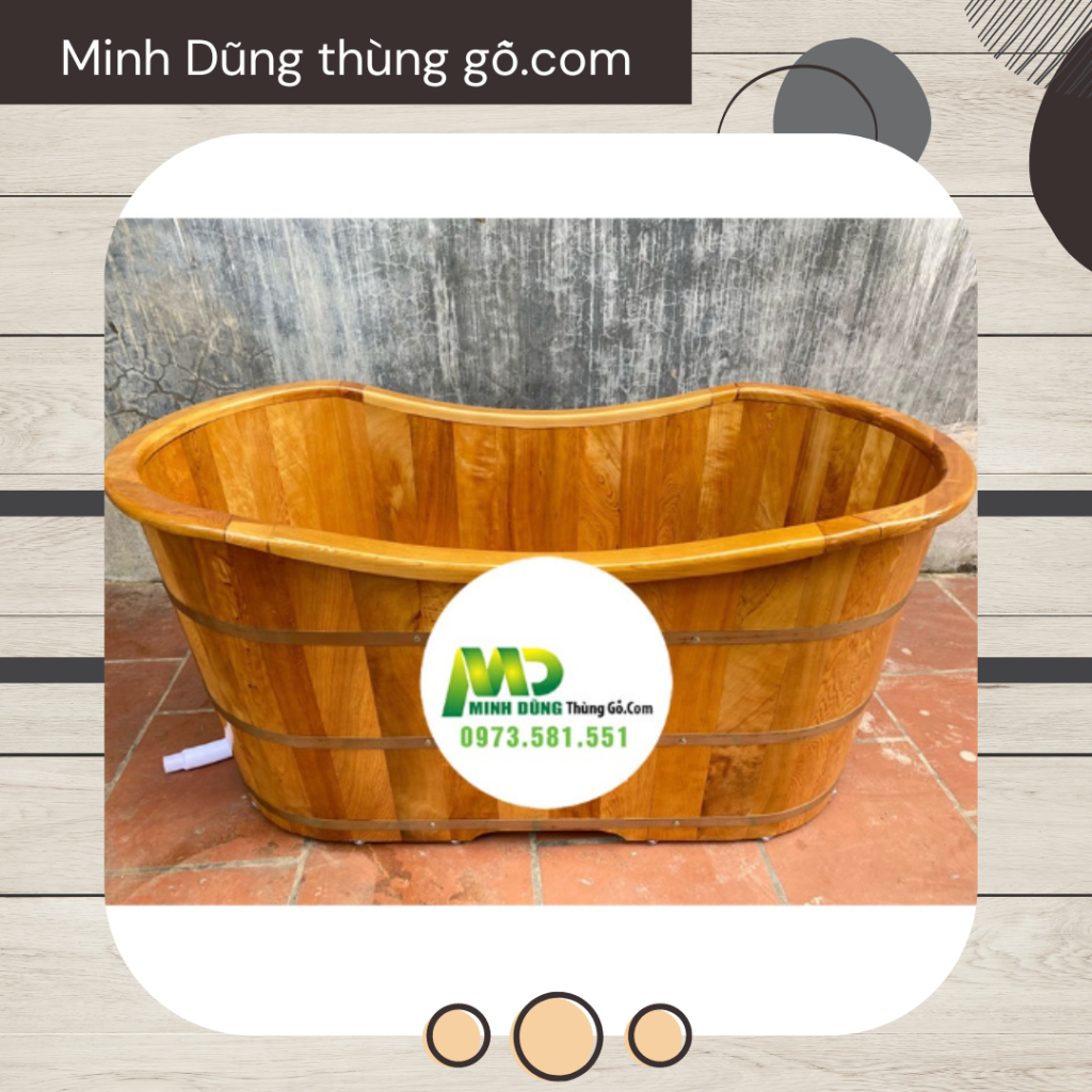 Bồn tắm ovan gỗ Pơmu ⚡ SIÊU BỀN ⚡ Bồn tắm nằm bầu dục gỗ Pơmu cao cấp, bồn tắm spa thư giãn