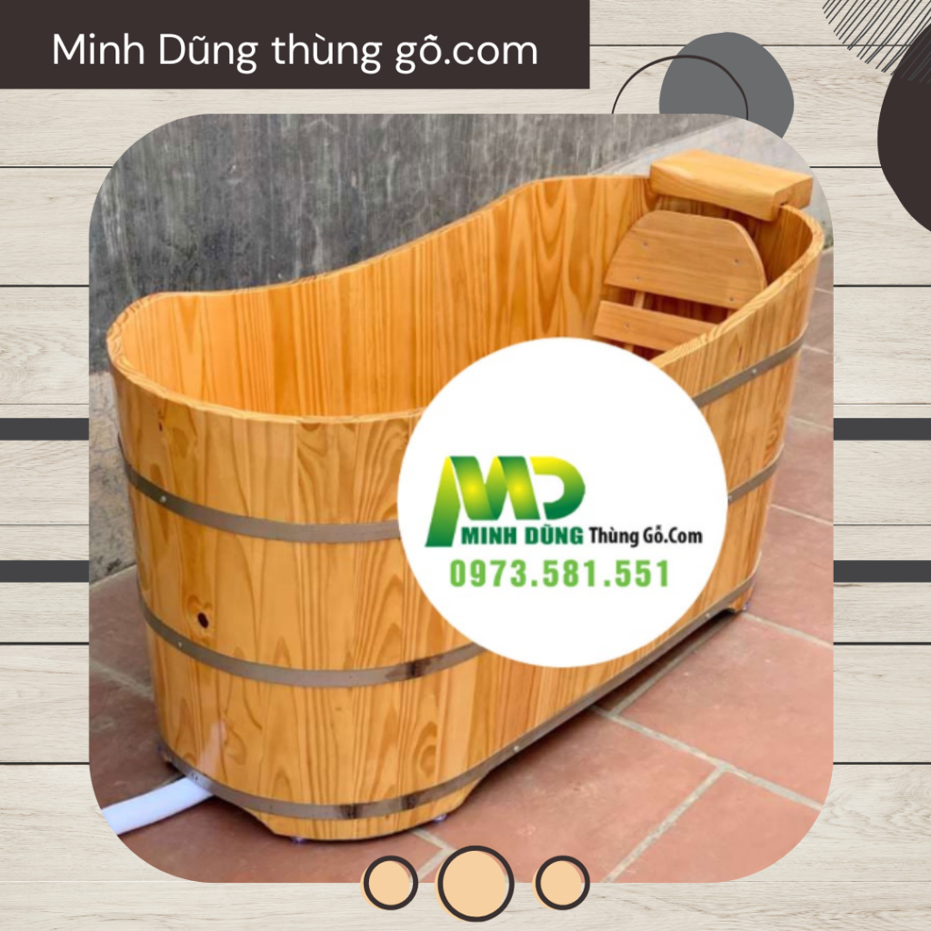 Bồn tắm gỗ thông gia đình ⚡ SIÊU BỀN ⚡ Bồn tắm dáng nằm ovan chất liệu gỗ thông cao cấp, bồn tắm gia đình bền đẹp