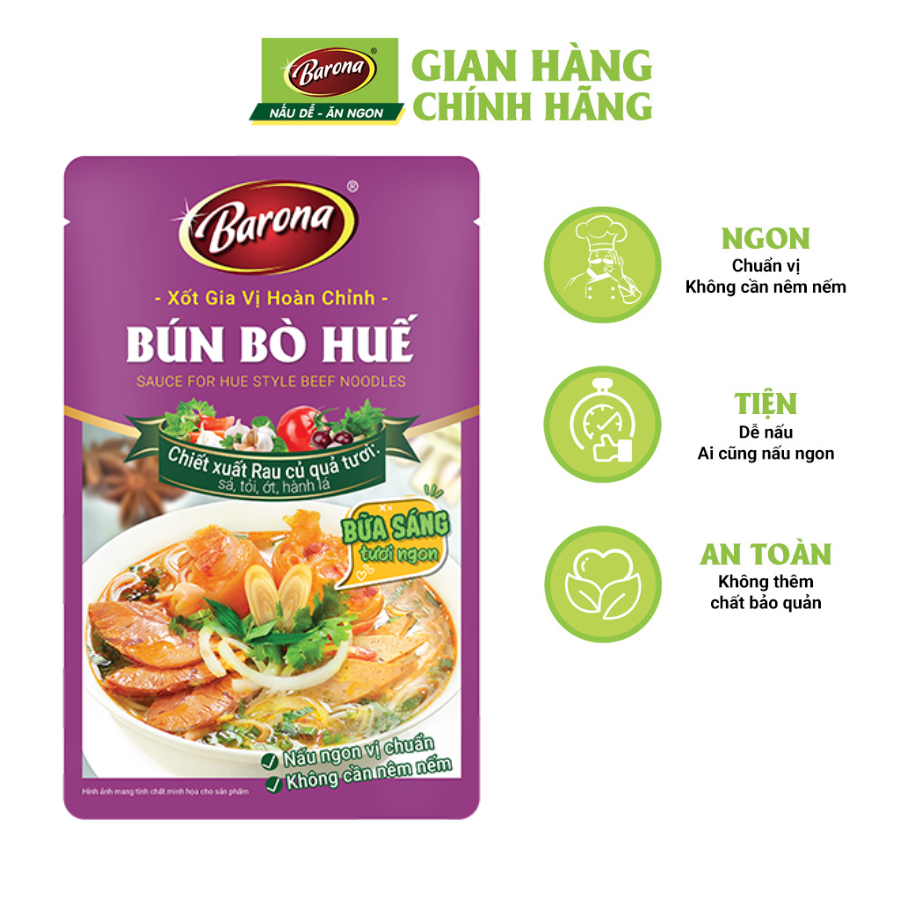 Combo 3 Gói Gia Vị Bún Bò Huế Barona 110g ướp ngon chuẩn vị không cần nêm nếm