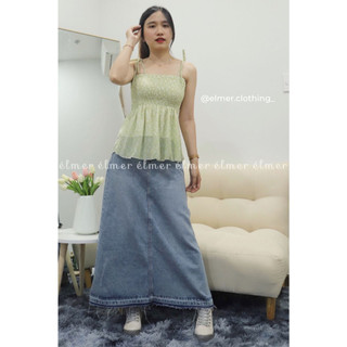 Set croptop hoa nhí phối chân váy jean xinh xắn elmer