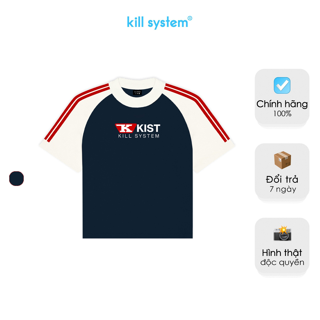 Áo thun Kill System form fit Classical màu xanh kem tay ráp lăng chất vải cotton