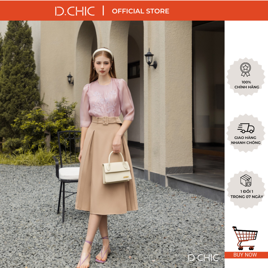 Chân váy xòe xếp ly kèm đai D.CHIC MS: 382754