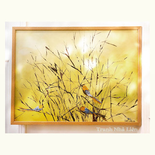 Tranh quà tặng ý nghĩa - Tranh canvas vẽ tay nghệ thuật- Tranh Nhà Liên- Tranh vẽ những chú chim và cánh đồng