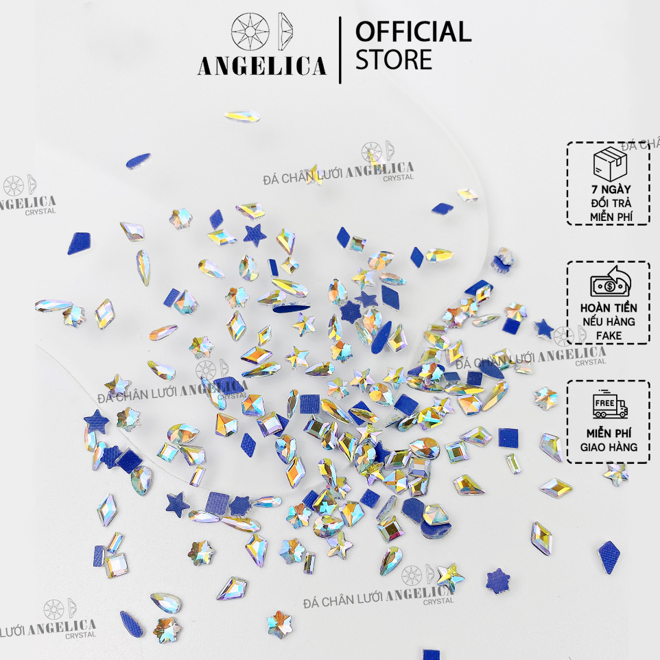 Set Đá chân bằng mini và mix size nail siêu bền màu trắng chân lưới size bé nhỏ trang trí móng ANGELICA CBL
