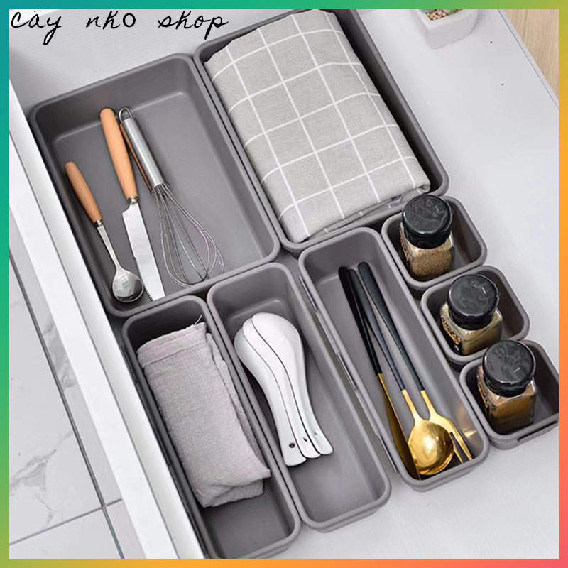 Set 8 hộp nhựa chia ngăn kéo 3 kích thước tiện dụng，khay nhựa，Lưu trữ máy tính để bàn, phù hợp cho văn phòng, bàn, nhà