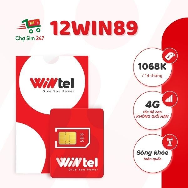 Sim vật lý Wintel Reddi 12WIN89 - Data tốc độ cao không giới hạn + Miễn phí nội mạng và Vinaphone 