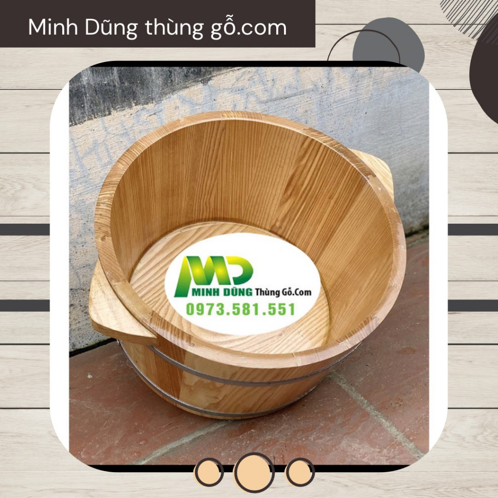 Bồn ngâm chân gỗ sồi ⚡ SIÊU BỀN ⚡ Chậu ngâm chân gỗ sồi cao cấp có đai tôn mạ kẽm chắc chắn