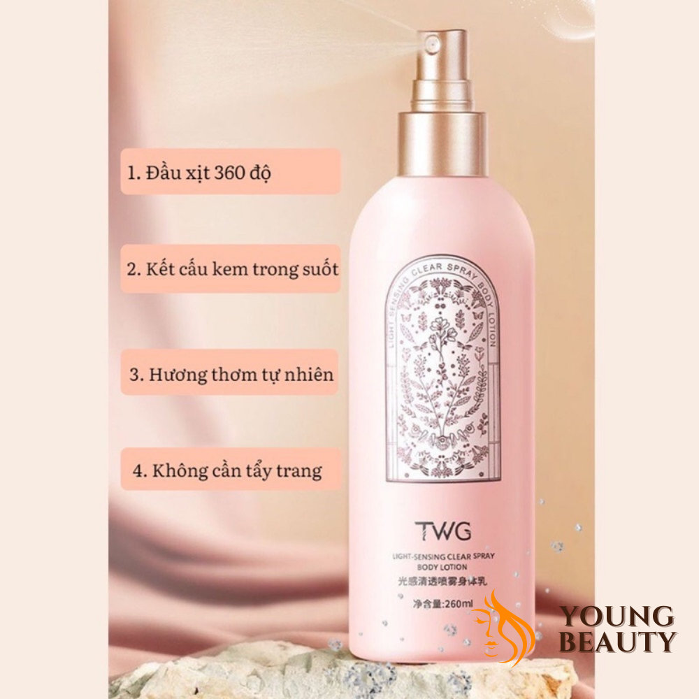 Xịt dưỡng thể trắng da TWG - Sữa dưỡng thể TWG giảm mụn lưng, mờ thâm, cải thiện da rắn khô - YOUNG BEAUTY