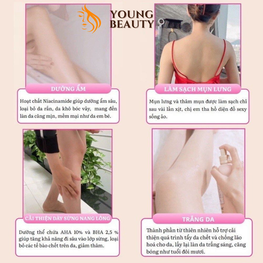 Xịt dưỡng thể trắng da TWG - Sữa dưỡng thể TWG giảm mụn lưng, mờ thâm, cải thiện da rắn khô - YOUNG BEAUTY