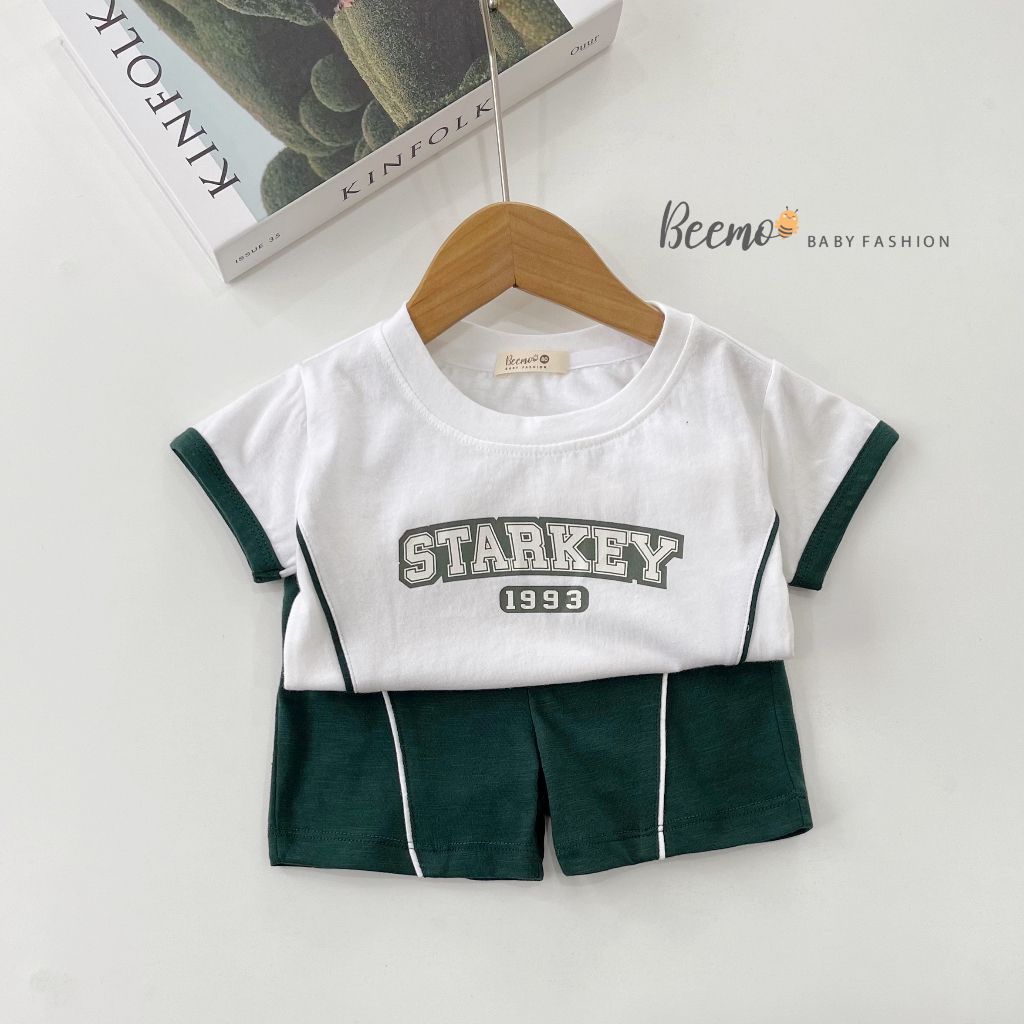 Set bộ quần áo Beemo in chữ Starkey mặc hè vải cotton thấm hút mồ hôi, co giãn tốt cho bé từ 1 - 7 tuổi 22368B