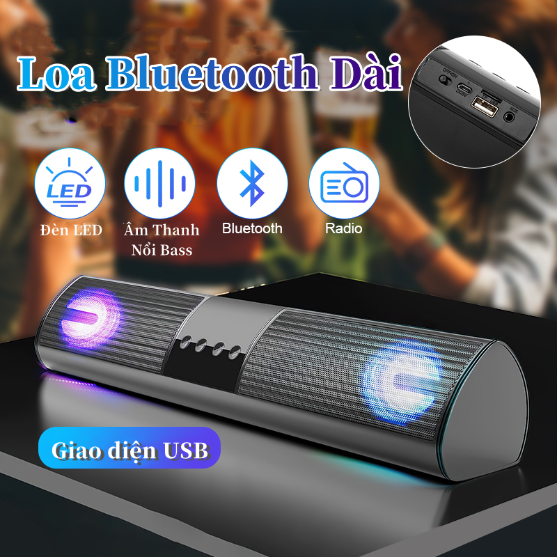 Loa Bluetooth Speaker A2 dáng dài 2 Loa,Loa Bluetooth A2 không dây loa kép,Loa Bluetooth hỗ trợ thẻ nhớ,đài FM,USB.
