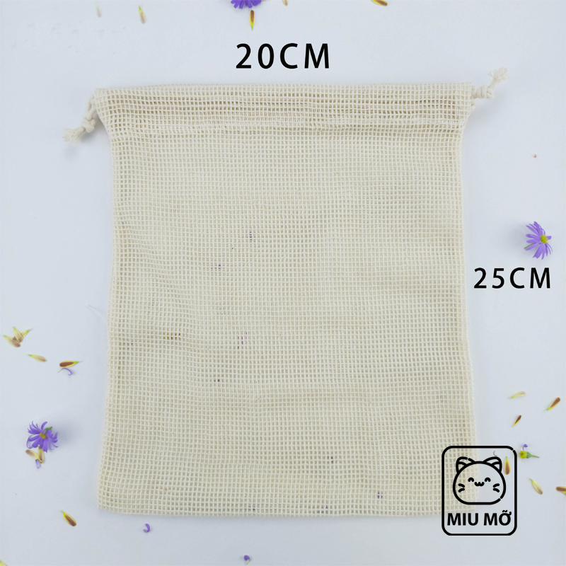 Túi Lưới Đựng Trái Cây, Thực Phẩm, Đồ Dùng Bằng Sợi Cotton Bảo Vệ Môi Trường