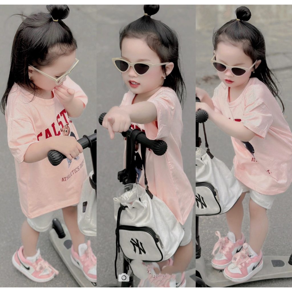 Set áo thun quần legging calstate cho bé, bộ áo phông quần legging siêu co dãn chất bo zip trẻ em, unisex, TP Kids