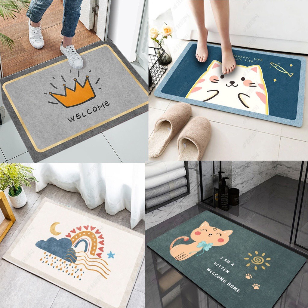 Thảm lau chân chống trơn trượt, thấm nước, in hình 3D Họa Tiết Cute Hàn Quốc  88371