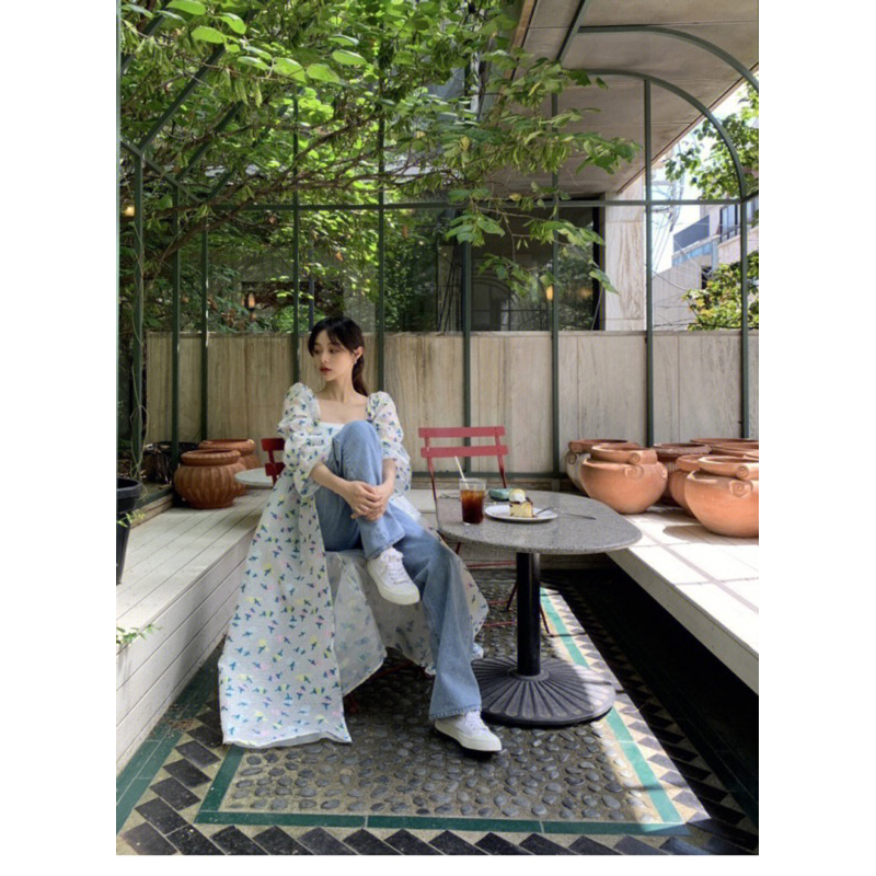 Áo xẻ tà thiết kế kiểu Rose, Đầm nữ dáng dài thắt nơ thêu hoạ tiết phong cách thanh lịch