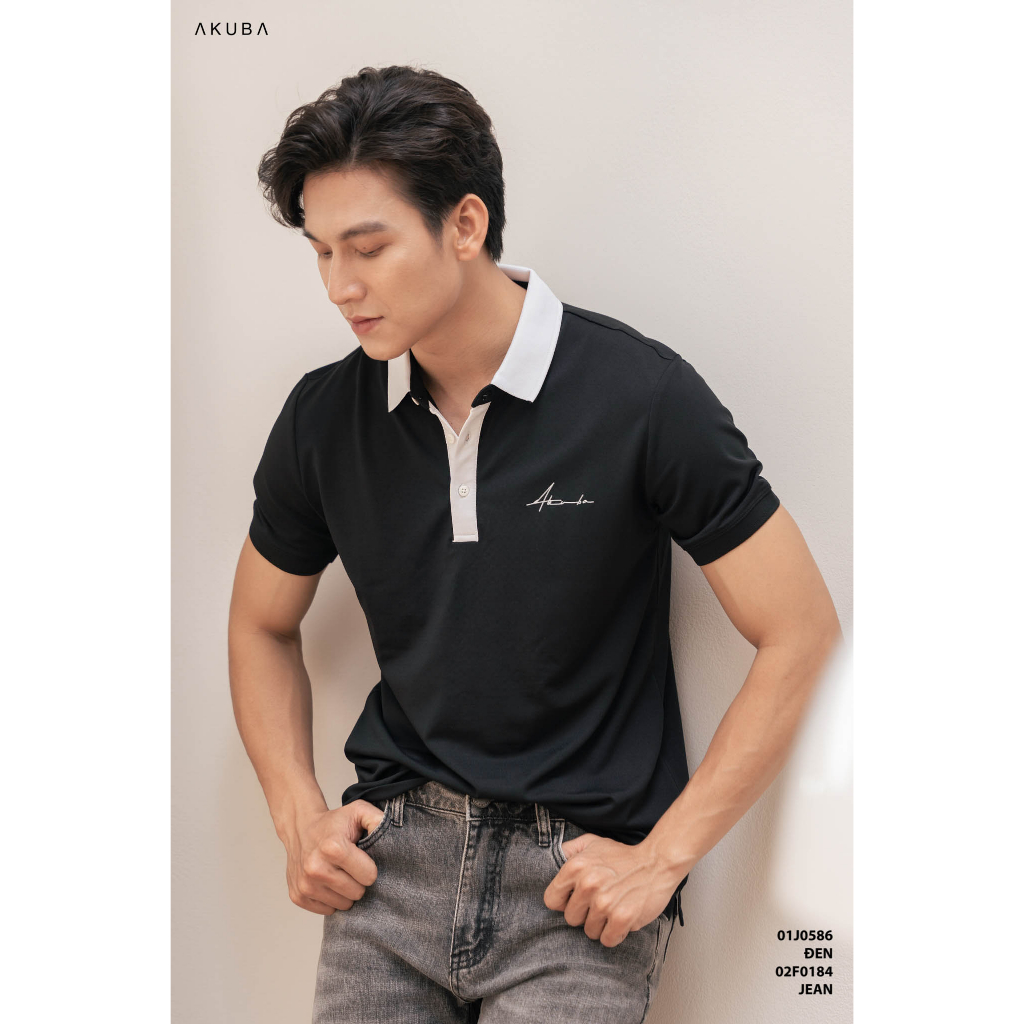 Áo polo nam vải cá sấu cotton AKUBA form slimfit, chất liệu thoáng mát, mềm mại, thấm hút mồ hôi tốt | 01J0586