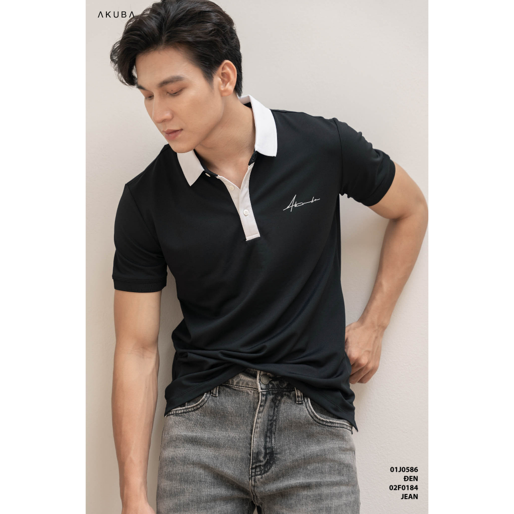 Áo polo nam vải cá sấu cotton AKUBA form slimfit, chất liệu thoáng mát, mềm mại, thấm hút mồ hôi tốt | 01J0607