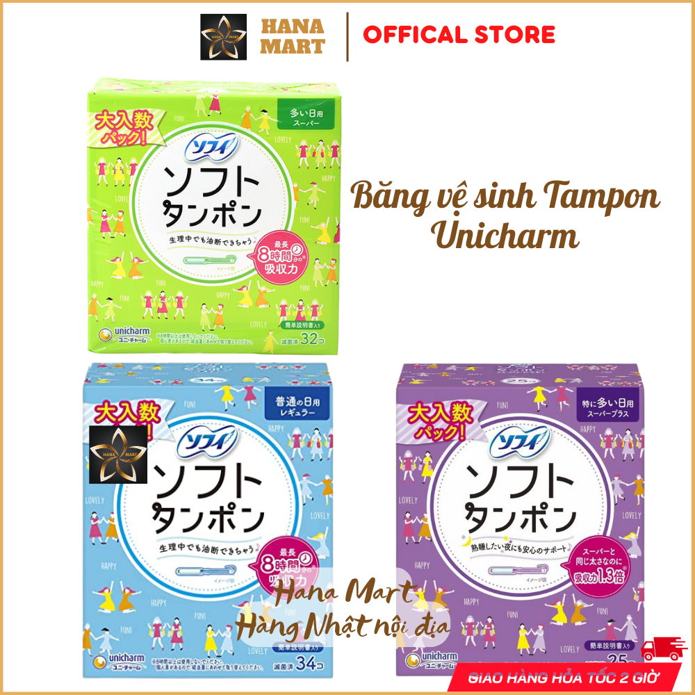 Băng vệ sinh Tampon Unicharm Dạng Ống Sofy Soft Tampon Super ban ngày, ban đêm, ngày thường