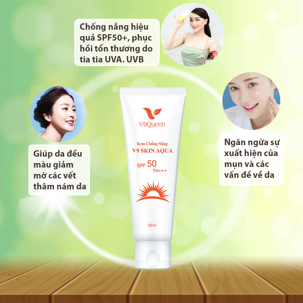 Kem chống nắng nâng tone V9Queen SPF50+ bảo vệ khỏi tia UV PA+++ V9 Skin Aqua 50g