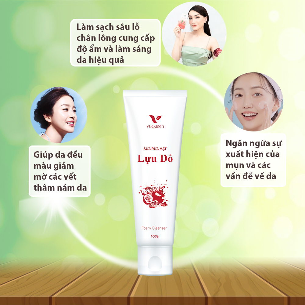 Sữa rửa mặt làm sáng da và dưỡng ẩm V9Queen, chiết xuất lựu đỏ làm sạch sâu 50g - 100g