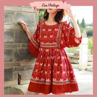Váy phong cách bohochic cô gái xinh đẹp vintage du lịch kiểu retro viền thêu hoạ tiết bohemian du lịch chụp hình đẹp 🌿