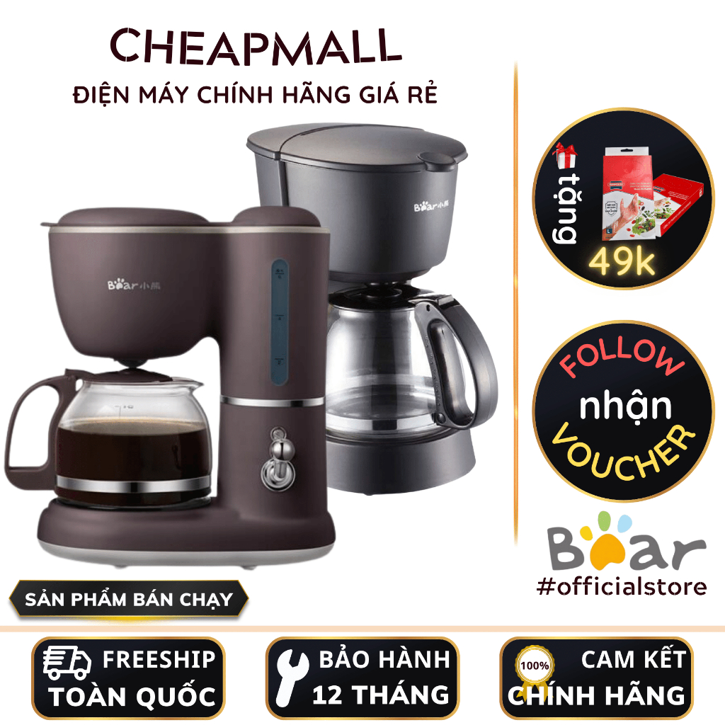 Máy pha cà phê (cafe) mini tự động Bear B06V2 (KFJ-403), dùng pha trà, caphe, coffee, dung tí BH 18 tháng - CheapMall