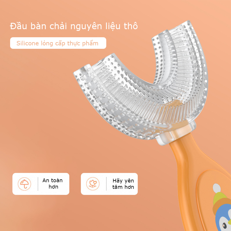 Bàn Chải Đánh Răng Silicone Hình Chữ U Cho Bé 2-12 Tuổi