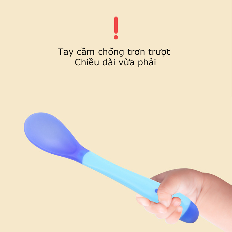 Thìa Silicon Báo Nóng,Muỗng Silicon Mềm Cho Bé Ăn Dặm Giúp Bé Ăn Ngoan,Ngon Miệng