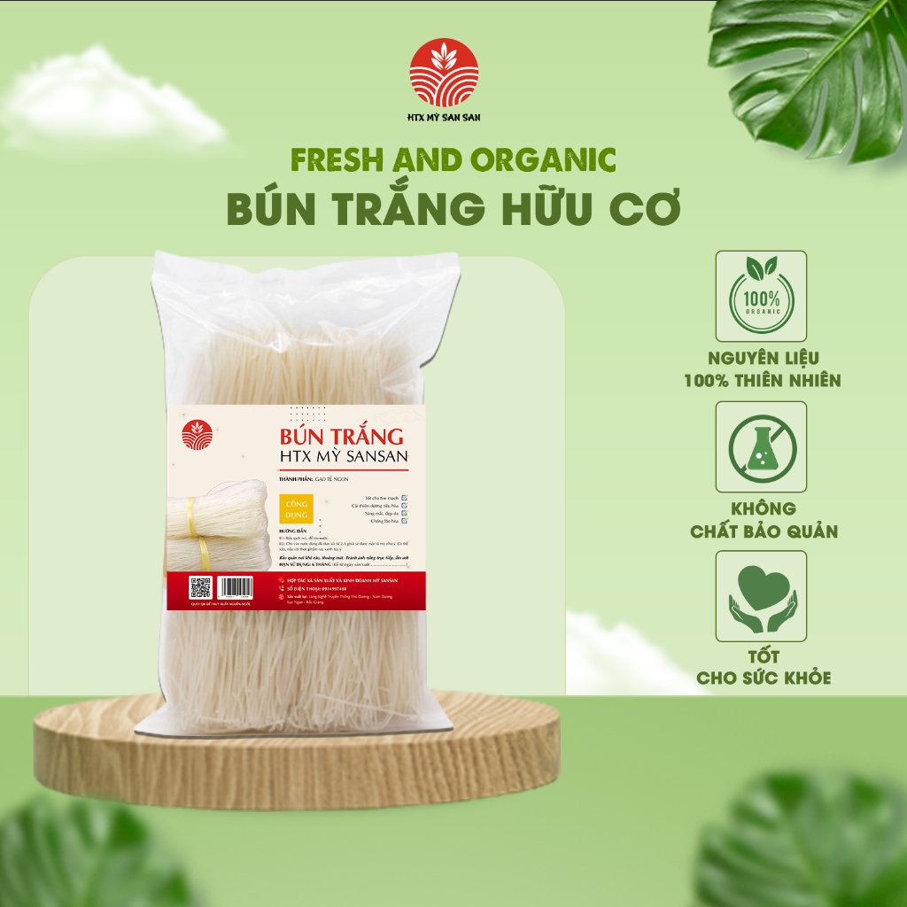 Bún gạo trắng mộc vị làm từ gạo bao thai cao cấp HTX SAN SAN