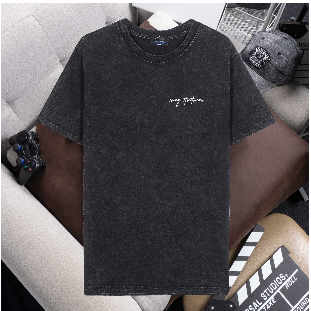 Áo thun cotton wash đen tay lỡ form rộng cho nam và nữ