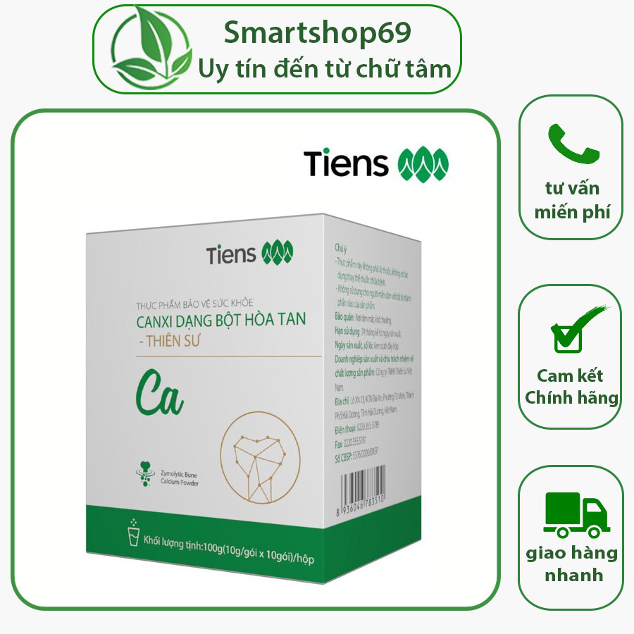 Canxi hữu cơ Thiên Sư Tiens dạng bột hoà tan giúp bổ sung canxi hữu cơ hộp 10 gói