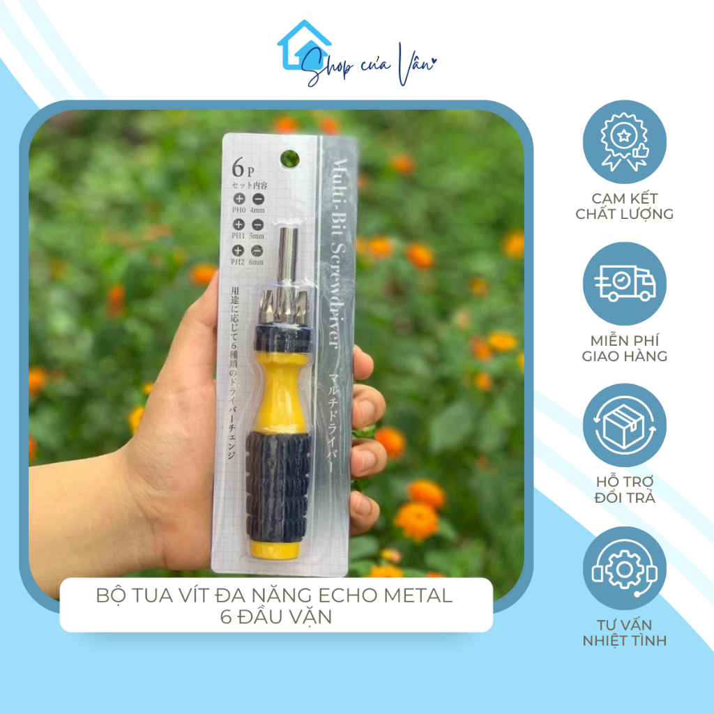 Bộ Tua Vít Đa Năng Echo Metal 6 Đầu Vặn Có Nam Châm Tay Cầm Chắc Chắn Tháo Lắp Dễ Dàng 16cm - Shop Của Vân