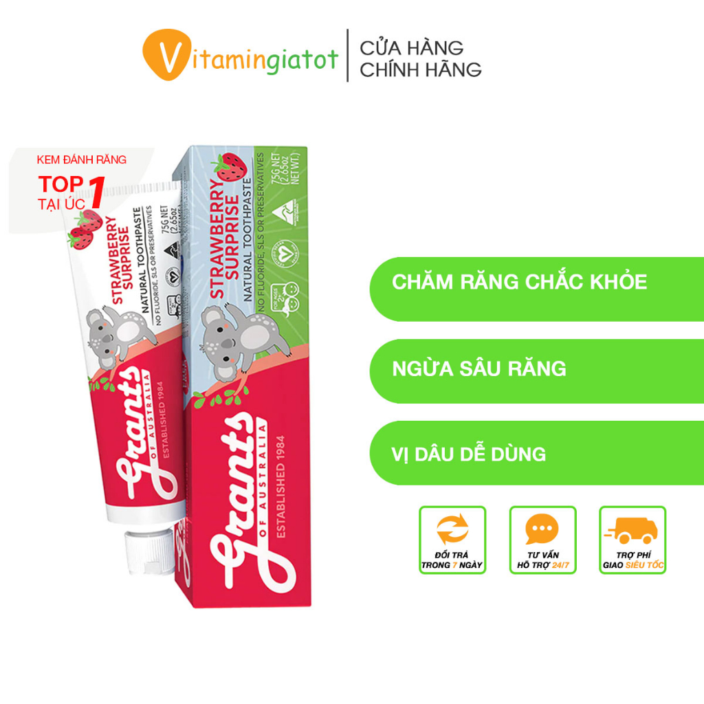 Kem Đánh Răng Cho Bé Grants Vị Dâu Bổ Sung Canxi Ngăn Ngừa Mảng Bám Hiệu Quả Tuýp 75g