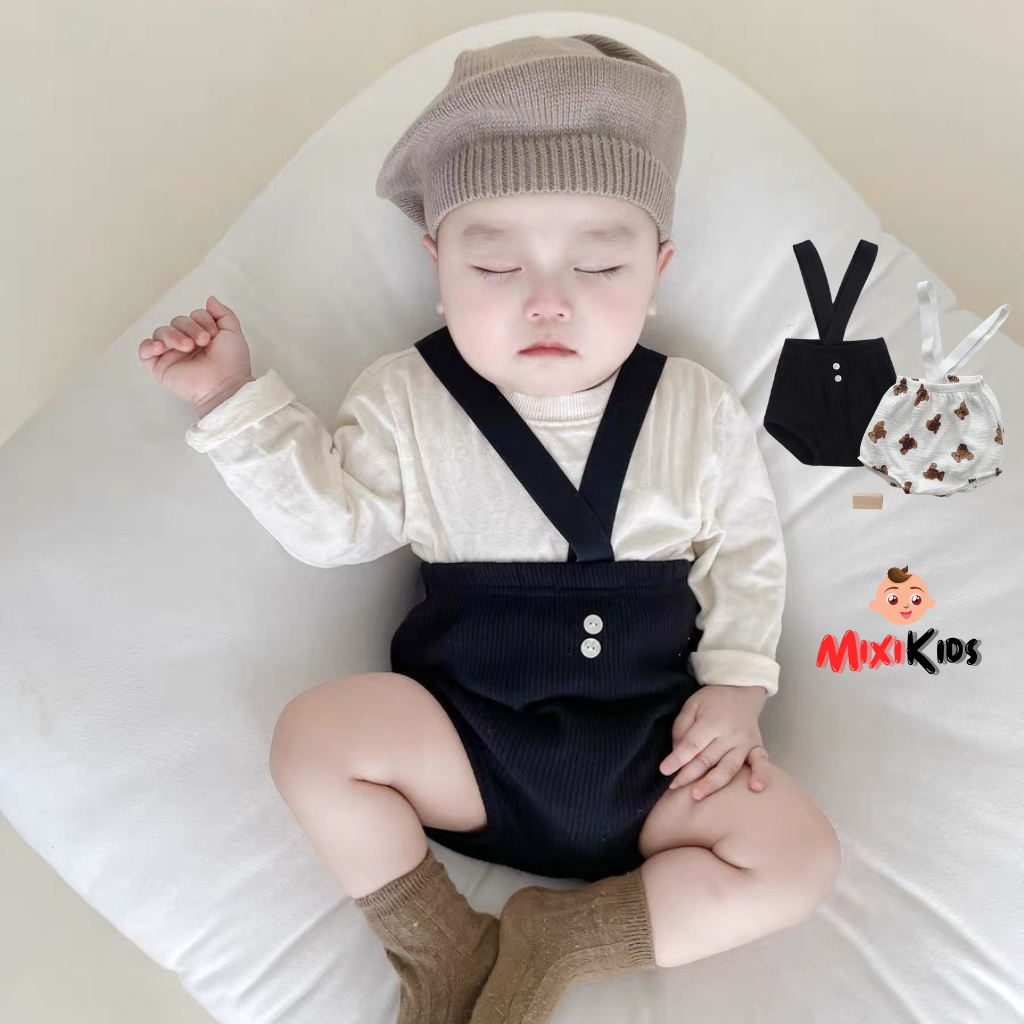 Quần sooc yếm đùi chất thun gân cao cấp đáng yêu cho bé Mixi Kids QA81