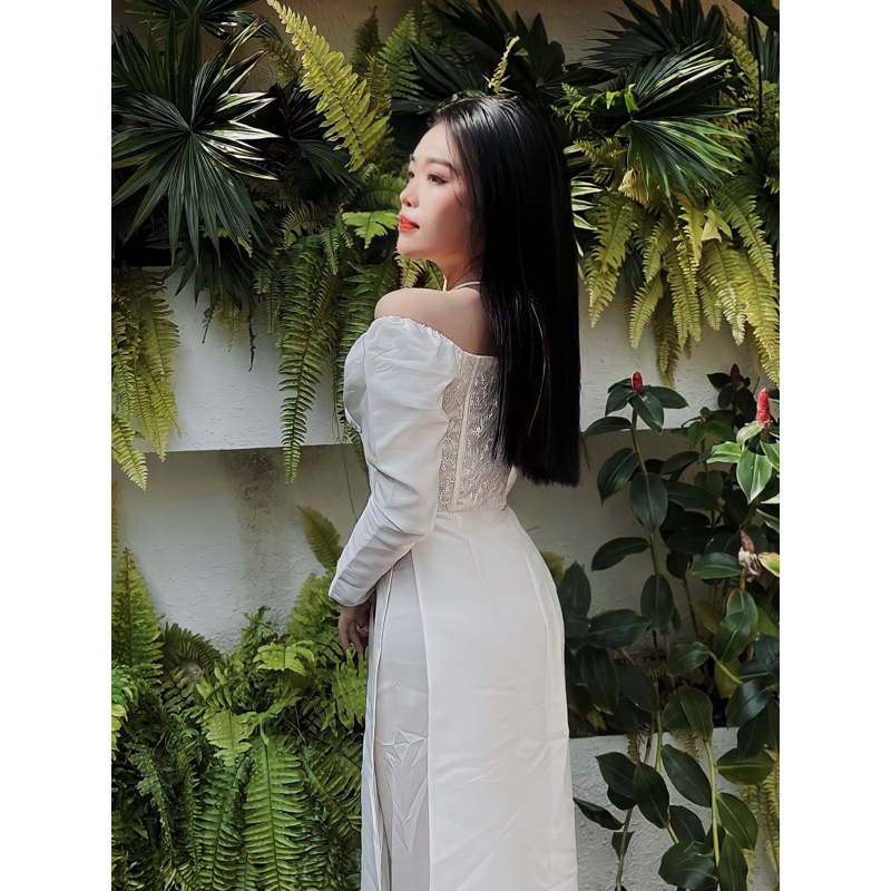 pass áo dài của Chillgals thiết kế trễ vai chất liệu taffta cao cấp