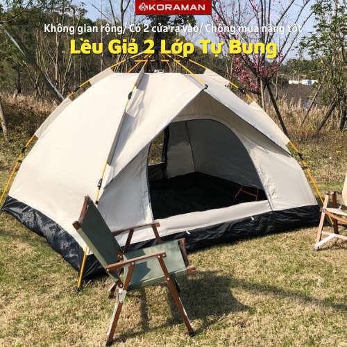 Lều cắm trại du lịch dã ngoại, lều tự bung gấp gọn cho 3 - 4 người có 2 cửa ra vào Koraman