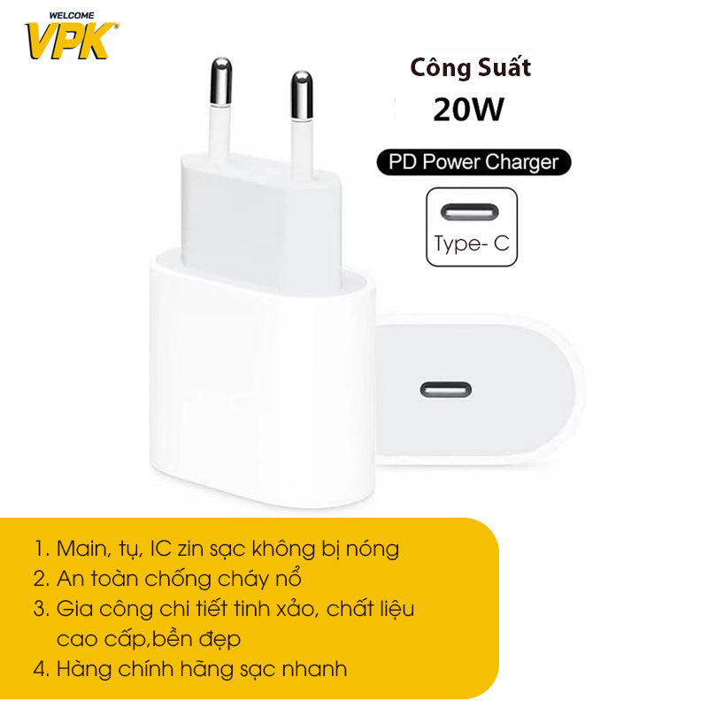Bộ Sạc Nhanh,Củ Sạc Nhanh, Cáp Sạc Nhanh PD 20W, Dây Sạc Nhanh - Bộ Sạc Nhanh Gồm Củ Và Dây - VPK Bảo Hành 12 Tháng CT01