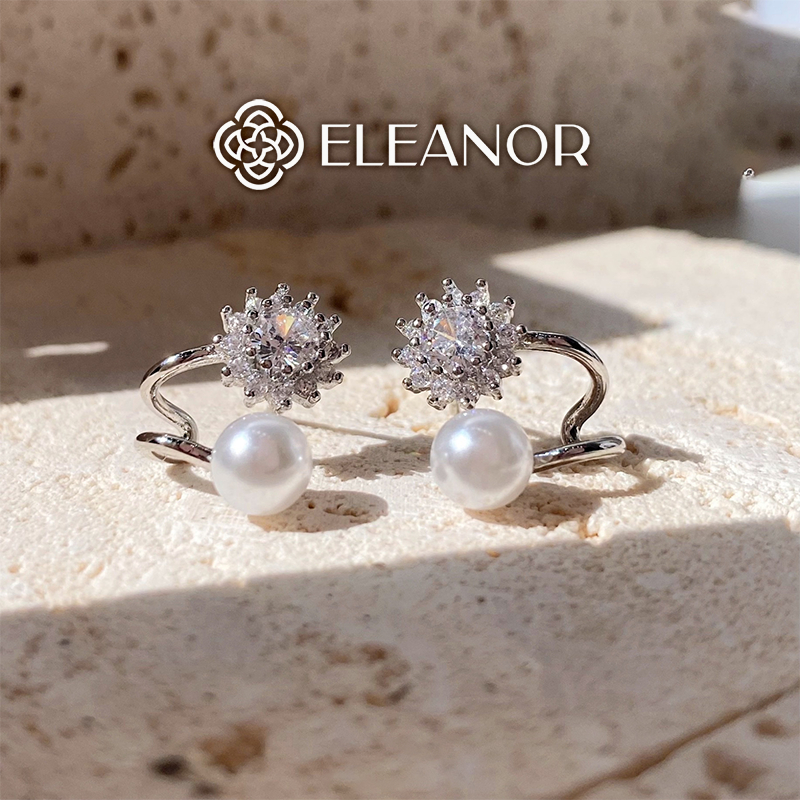 Bông tai nữ chuôi bạc 925 Eleanor Accessories hình hoa đính đá ngọc trai nhân tạo phụ kiện trang sức 5564