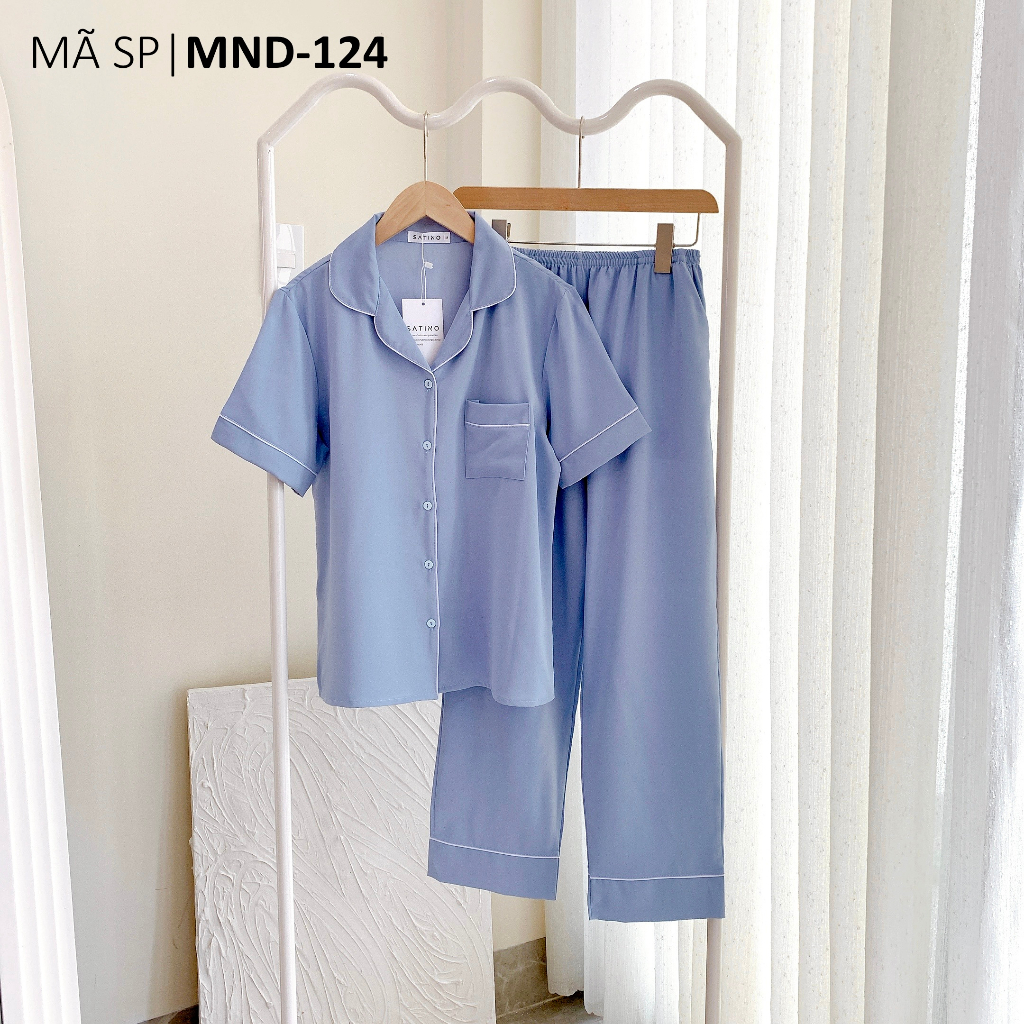 Đồ bộ mặc nhà, đồ Pijama Lụa Mango TNQD Satino - Blue Gray & Cream