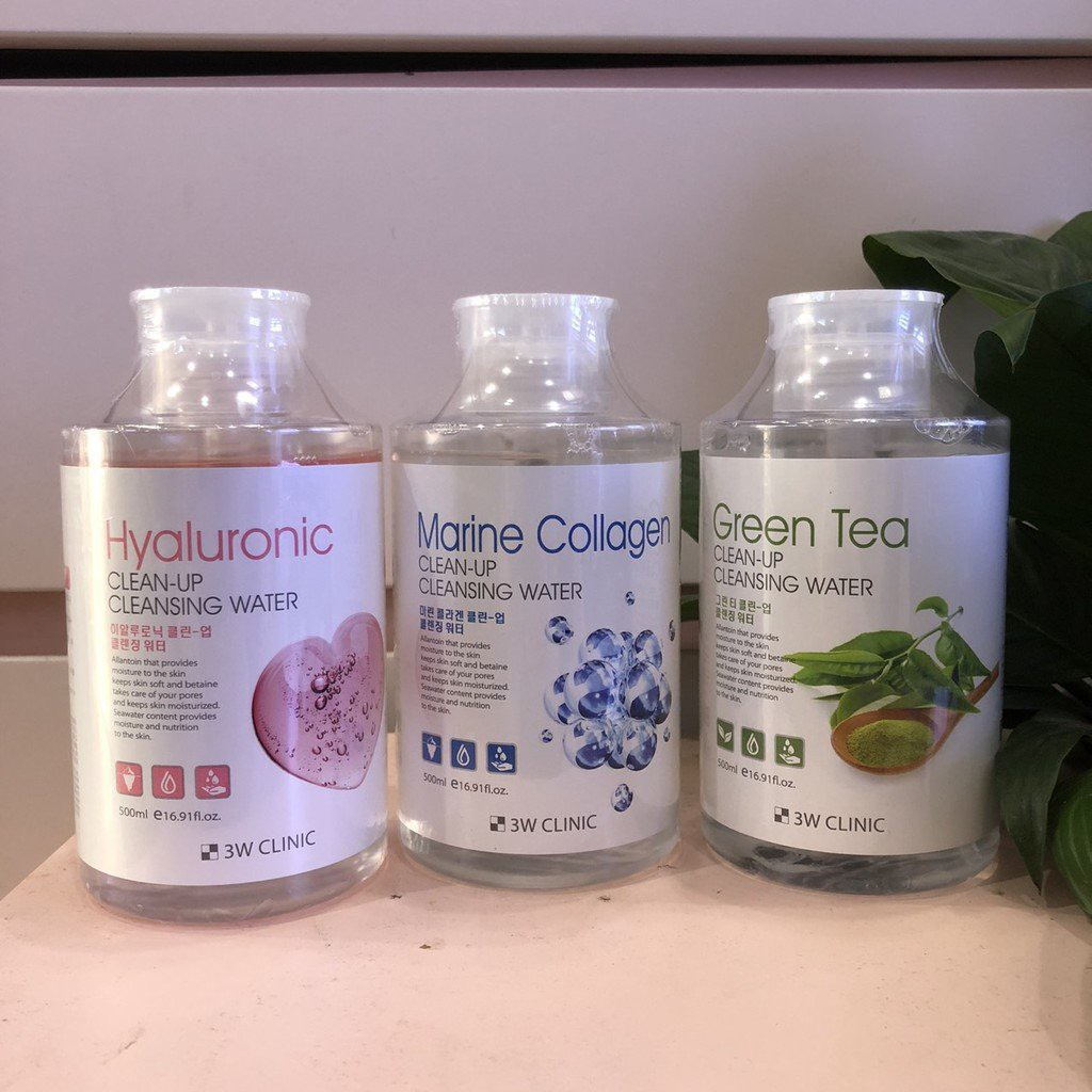 Nước tẩy trang trà xanh 3W Clinic Hàn Quốc chiết xuất lá trà xanh giúp da sạch lớp trang điểm giảm dầu mụn 500ml
