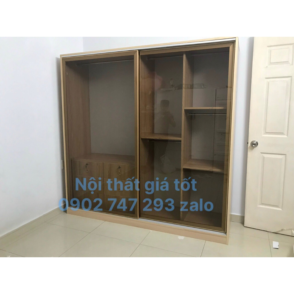 tủ áo quần cao cấp -nhựa cứng ECOPLAST cánh nhôm kính cường lực màu nhôm vàng sang trọng -hiện đại