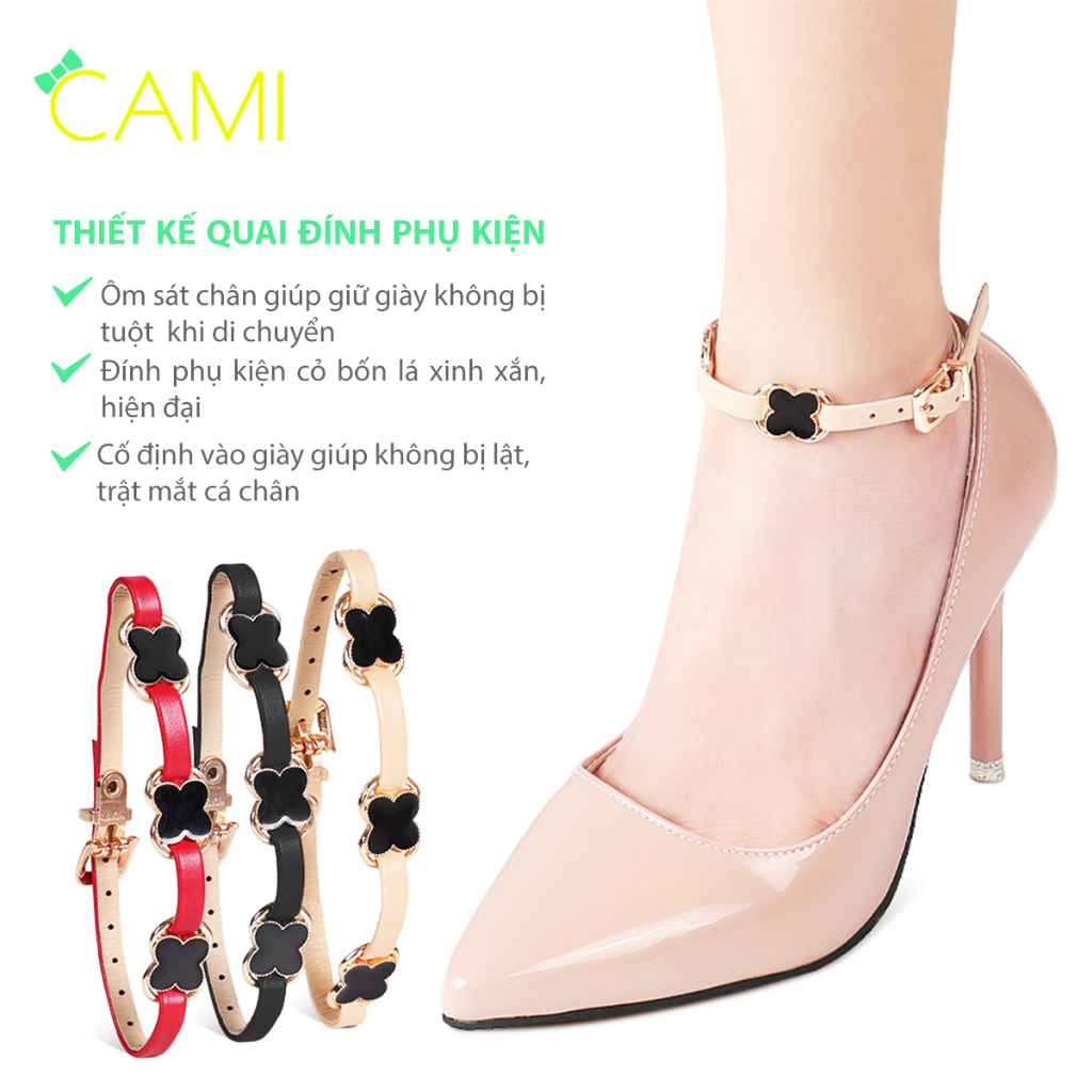 Dây giày chống tuột gót, thiết kế đính phụ kiện xinh xắn, chất liệu da PU chắc chắn, có khoen inox - Cami - CMPK343